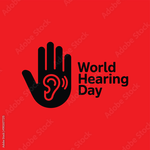World Hearing Day Awareness Symbol on Red Background