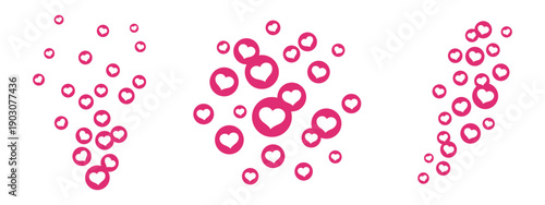 Heart flying icon set for live streaming or stories. Like backgrounds advertising. Social media reaction concept. Flat vector illustration isolated on white