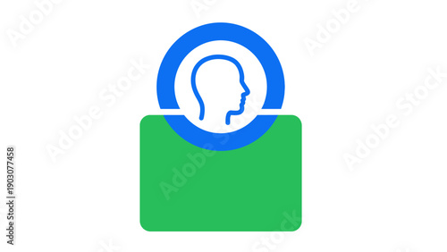 Digital Identity Security Icon. Profile Head Silhouette in Blue Circle Above Green Placeholder Banner. User Data Protection and Privacy Concept Vector.