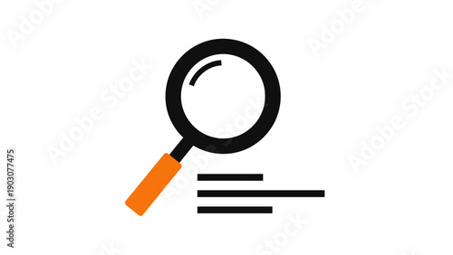 Search Icon and Document Analysis. Simple vector illustration of a magnifying glass over text lines, representing finding information, SEO, and document review.