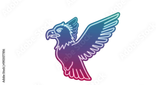 Vibrant neon griffin or eagle logo design glowing with gradient colors a striking symbol of power