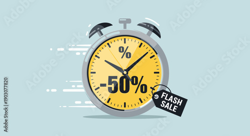 Flash Sale Hurry Limited Time Offer Alarm Clock with 50 Percent Discount Symbol Moving Fast for
