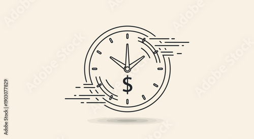 Time is money concept with a rapidly moving clock and dollar sign illustrating the value of