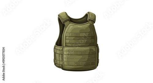 Green military bulletproof vest tactical gear illustration for protection and security forces