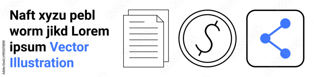 Obraz premium Collaboration, finance, documents, digital sharing, business processes, information exchange. A document, a dollar symbol and a share icon. Collaboration and finance showcased through simple visual