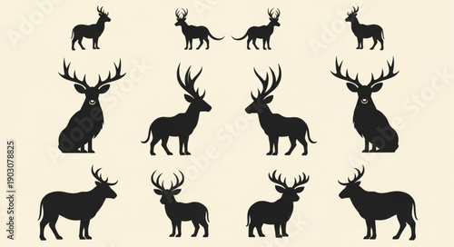 Collection of Deer Silhouettes in Various Poses.