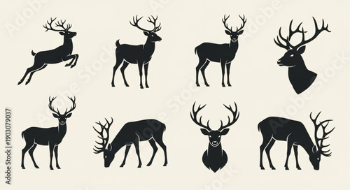 Collection of Deer Silhouettes in Various Poses.