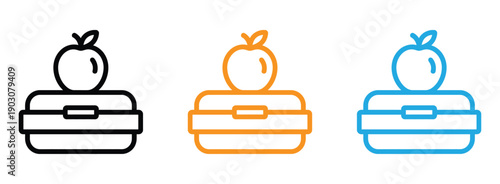 Plastic Lunch Box with Apple Pixel Perfect Line Icon – Healthy Break Editable Stroke Vector. lunchboxes with apples on top for healthy eating. 