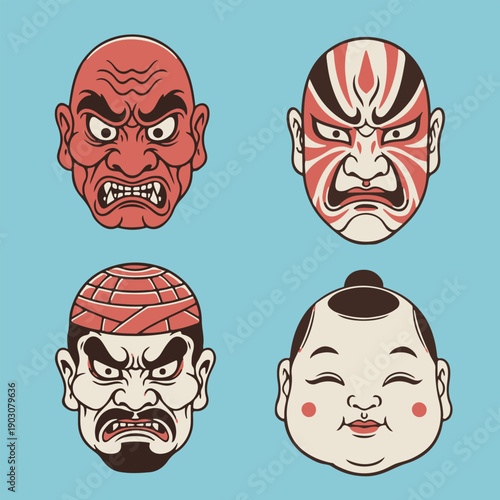 Kabuki and Japanese Demon Mask Set