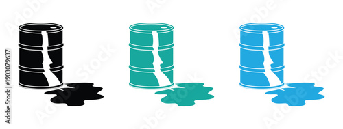 Oil spill glyph icon from barrel showing environmental pollution disaster and hazardous chemical waste leakage vector design vector solid glyph icon. oil drums leaking liquid in vibrant color. 