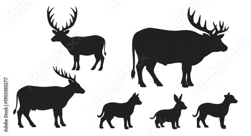 Collection of Deer Silhouettes in Various Poses.