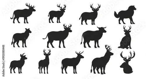 Collection of Deer Silhouettes in Various Poses.