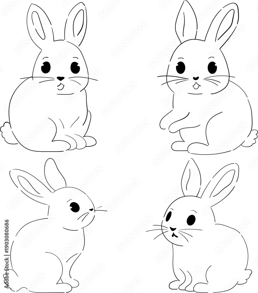 Fototapeta premium Set of vector illustrations of white rabbit in different poses.