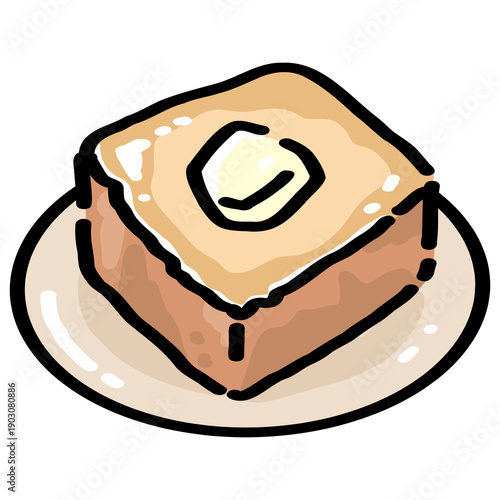 Honey Butter Toast on Plate Illustration