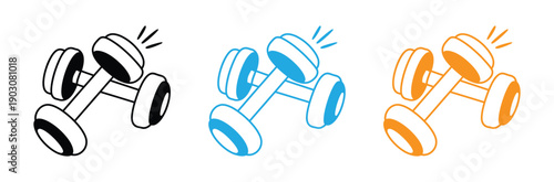 Modern icon of dumbbells, weightlifting tool Pro Vector. Colorful dumbbells in motion for fitness and exercise. 