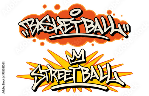 Set of Streetball and Basketball Graffiti Lettering for Urban Design Elements