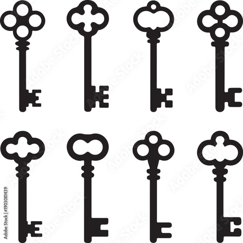 collection of old fashioned skeleton keys in various designs