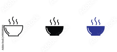 Smart kitchen and hot food icon set with Wi-Fi fork and soup bowl