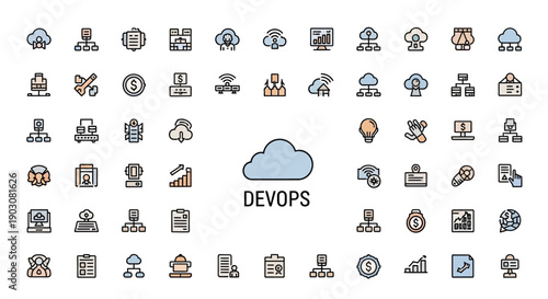 DevOps Cloud Computing Icons Set - Technology and Business Concepts