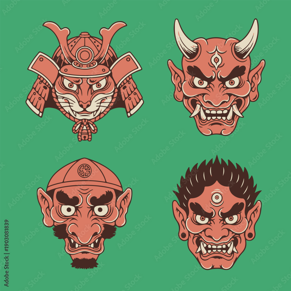Fototapeta premium Samurai & Oni Mask Collection