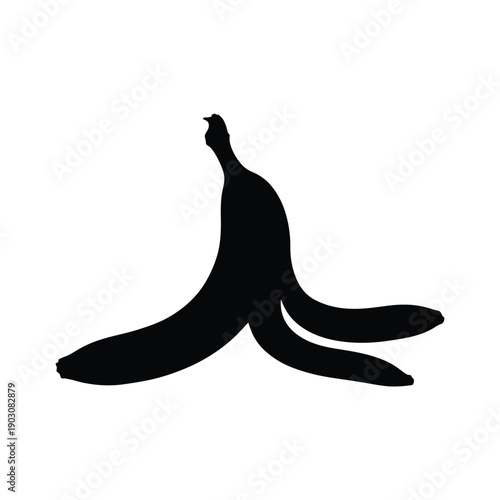 Banana peel vector illustration representing slippery hazard or waste fruit skin silhouette graphic