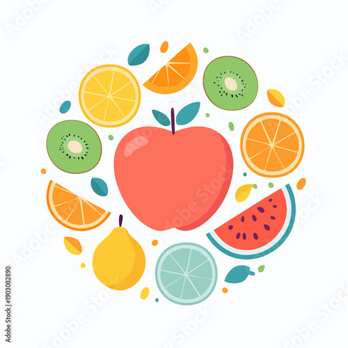Vibrant Assortment of Fresh and Healthy Fruits Arranged in a Circular Pattern, Symbolizing Nutrition and Well-being