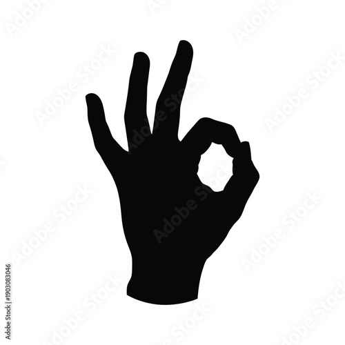 Okay hand sign vector illustration silhouette gesture showing perfection and success isolated on white