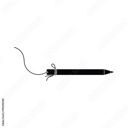 Pencil with string vector illustration symbolizing writing tool or office supply silhouette graphic