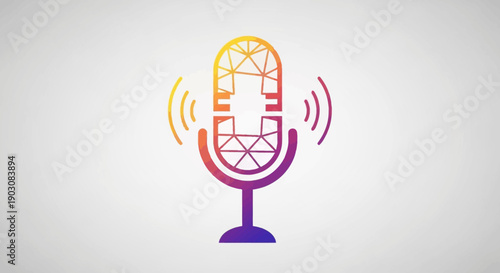 Vibrant geometric microphone icon with radiating sound waves representing modern audio communication