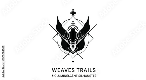 Mystical geometric emblem with stylized creature silhouette and cosmic inspiration.