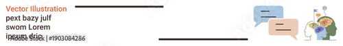 Communication, teamwork, education, creativity, idea sharing, mental health. Speech bubbles with a brain and thought icons. Communication and teamwork in a conceptual design