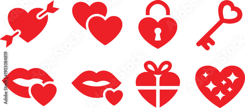Red Heart Icons With Transparent Background love romance
