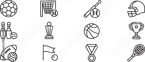 Set of 12 Black and White Line Art Icons for Food and Drink collection