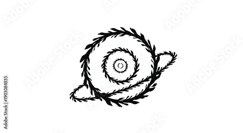 Whimsical spiral snail illustration with leafy texture