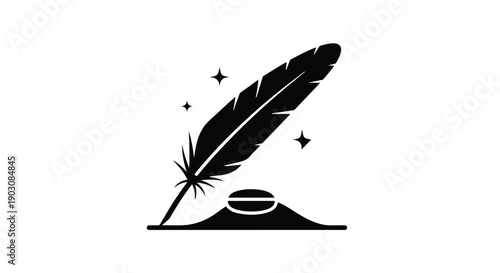 Magical quill pen writing with sparkling ink, symbolizing creativity and inspiration.