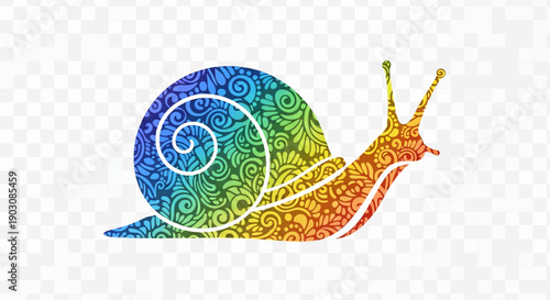 Vibrant rainbow snail with intricate mandala-inspired patterns and abstract colorful design on a