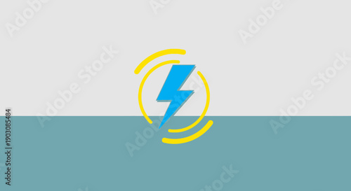 Vibrant electric power symbol with blue lightning bolt and dynamic yellow energy rings on a