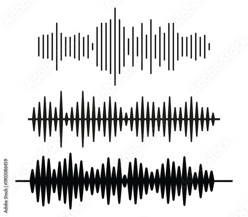 Audio Waveform Visualization Collection – Sound Frequency, Voice Signal Patterns, Music Waves & Acoustic Signal Graphics