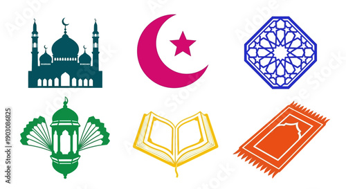 Vibrant Islamic symbols and icons for cultural and religious projects