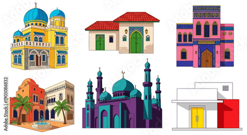 Vibrant Islamic architecture illustrations collection