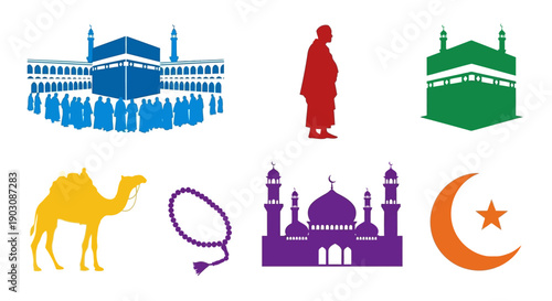 Vibrant Islamic symbols and icons collection for cultural design