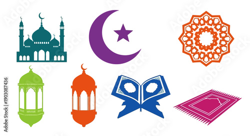 Vibrant Islamic symbols collection for cultural celebration
