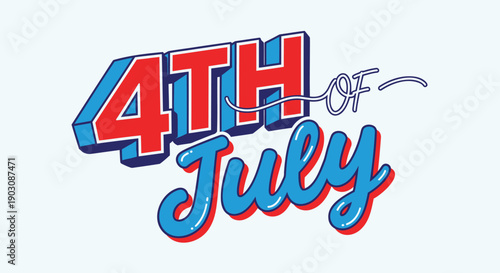 4th of July patriotic text illustration, red white and blue colors, star-spangled banner theme, for Independence Day celebration, overlay effect, for banner or poster or social media, Isolated 