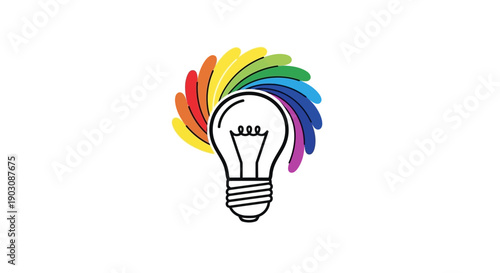 Vibrant creative idea light bulb with swirling rainbow colors representing innovation and bright