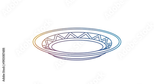 Colorful Gradient Line Art Plate with Geometric Pattern Design for Modern Tableware Illustration