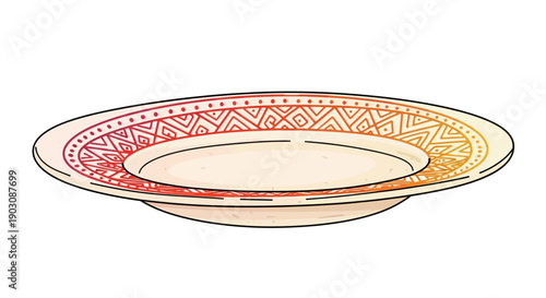 Vibrant Illustrated Decorative Plate with Geometric Pattern and Gradient Colors for Design