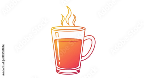 Stylized digital illustration of a steaming hot beverage in a clear mug with a vibrant gradient