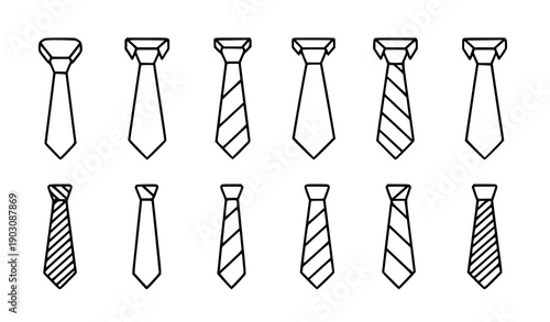 Minimal tie outline icon vector set modern necktie line design