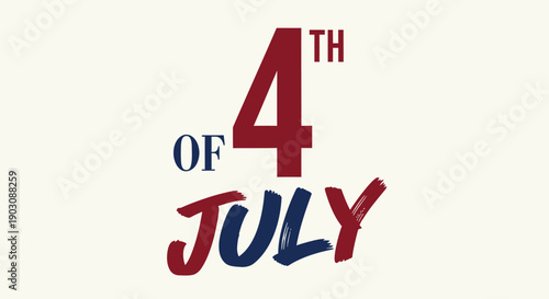 4th of July patriotic text illustration, red white and blue colors, for banner or poster or social media, isolated on transparent background, png