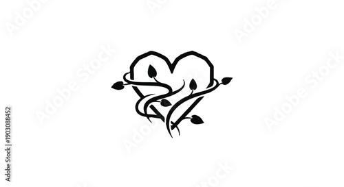 Elegant heart shape entwined with delicate vines and leaves, symbolizing growth and connection.